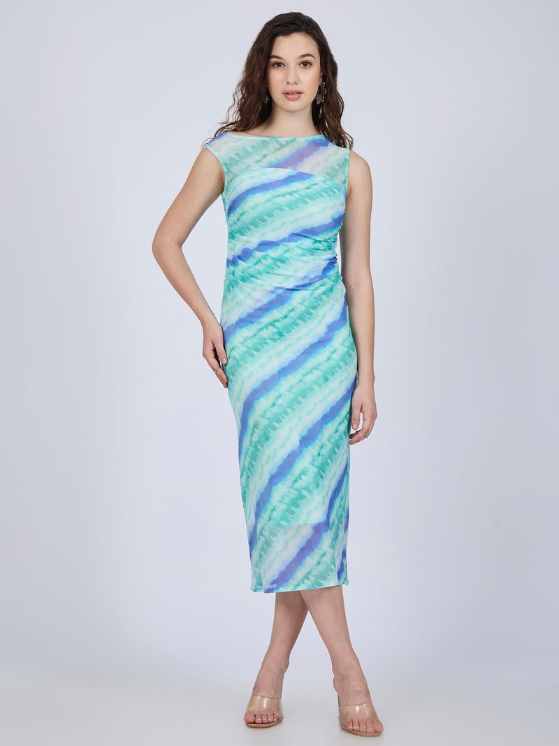 OUTZIDR Blue Printed Off Shoulder Midi Dress - Image 5
